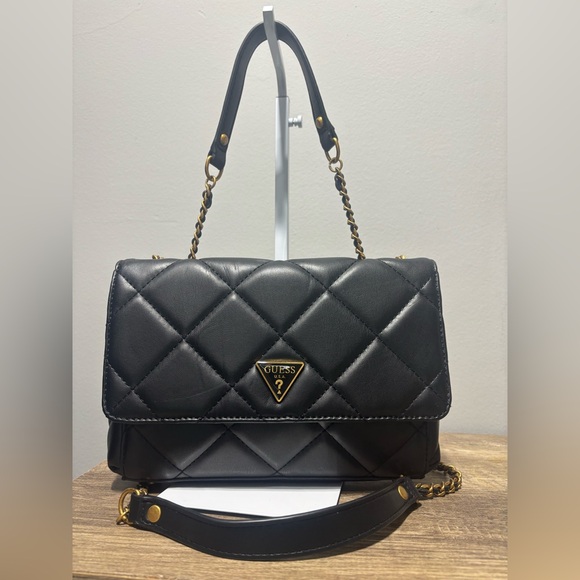 Guess Handbags - GUESS Black Quilted Shoulder Bag with Gold Accents